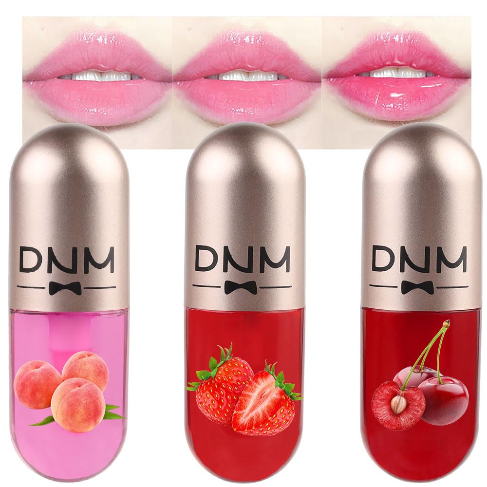 evpct Juego de 3 unidades de brillo labial teñido con aceite de labios color melocotón fresa, rojo cereza y cereza para mujeres y niñas, paquete de