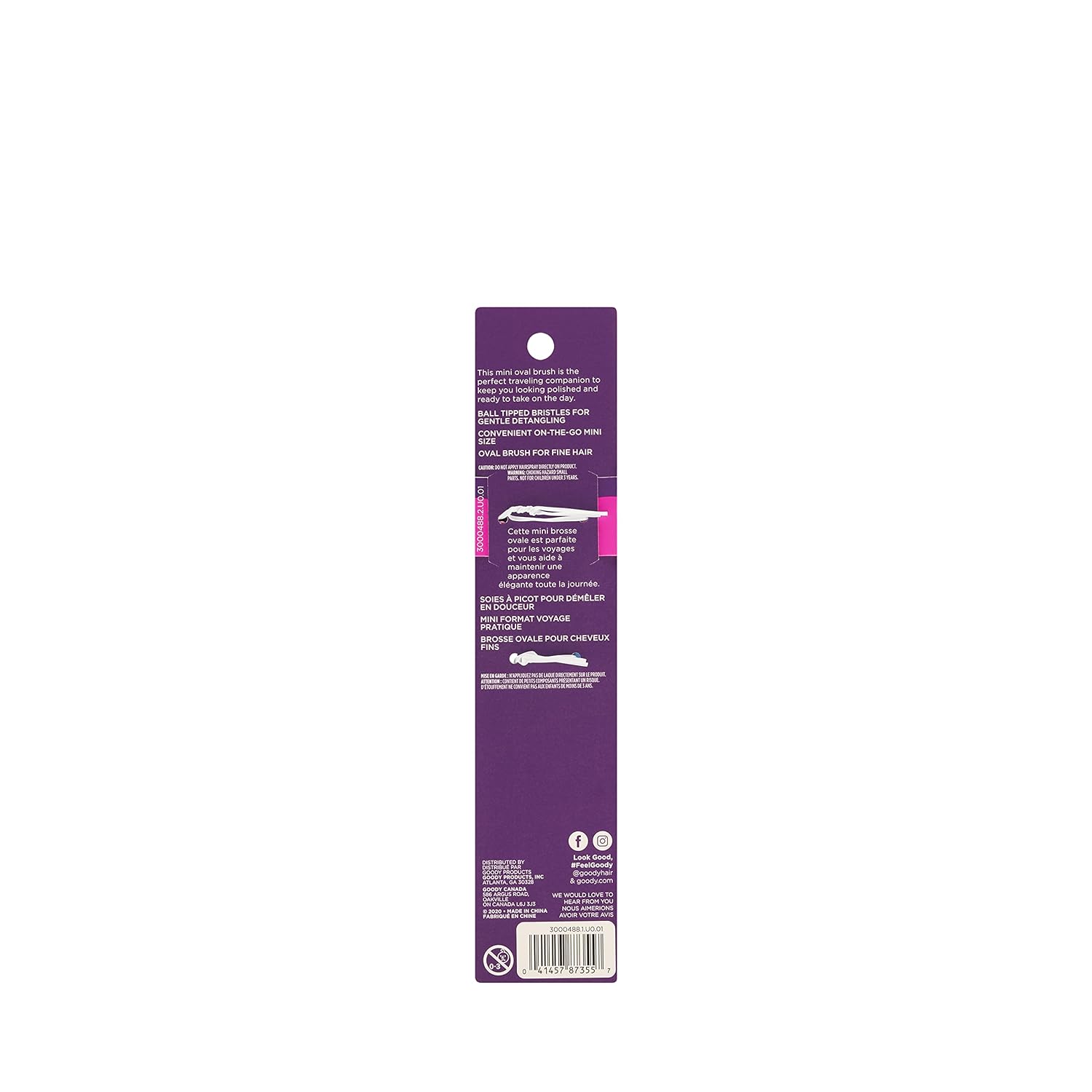 Goody Mini cepillo de pelo con cojín, cepillo ovalado de viaje para todo tipo de cabello, enreda nudos con facilidad sin desgarros ni roturas,