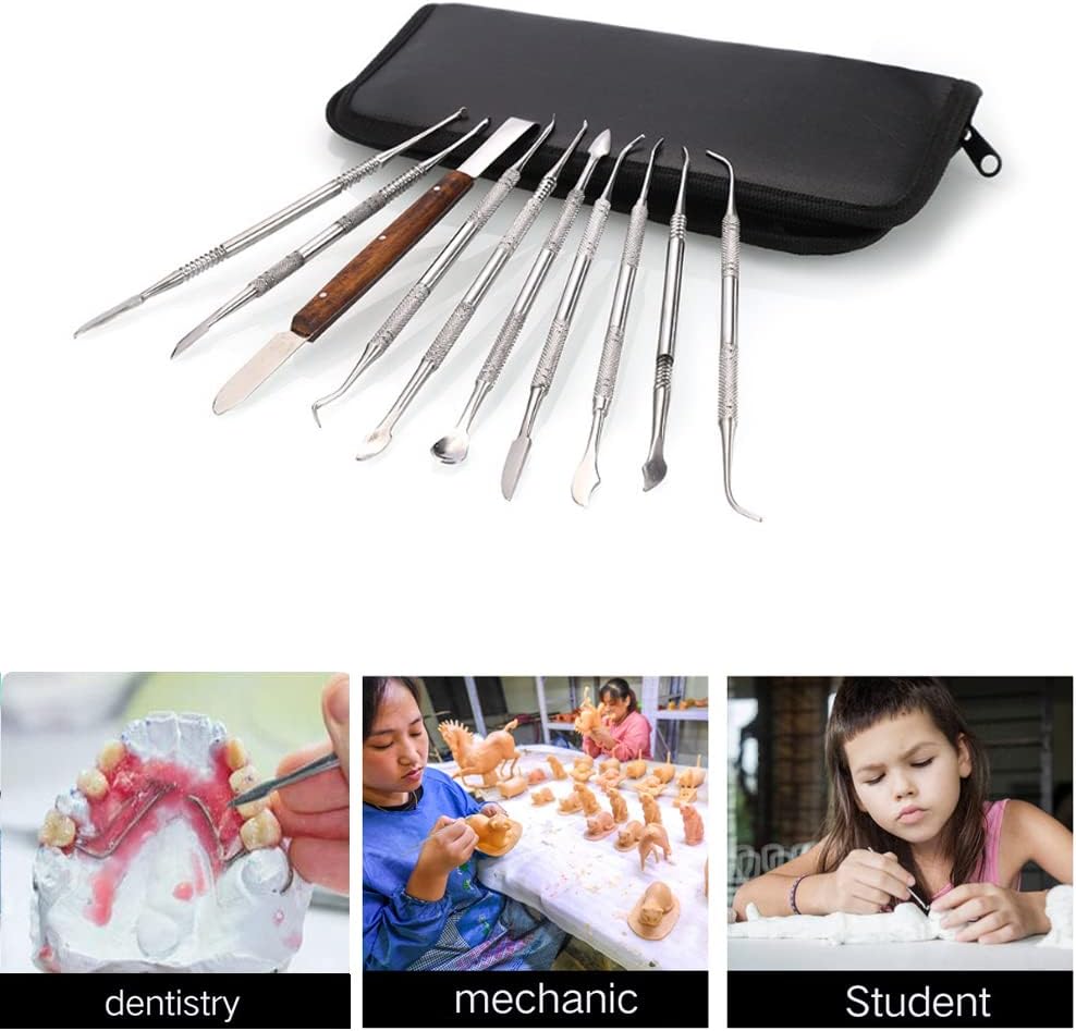 Angzhili Herramientas de tallador de cera dental de acero inoxidable, 10 cuchillos de tallado de yeso, kit de tallado de cera para moldear cera,