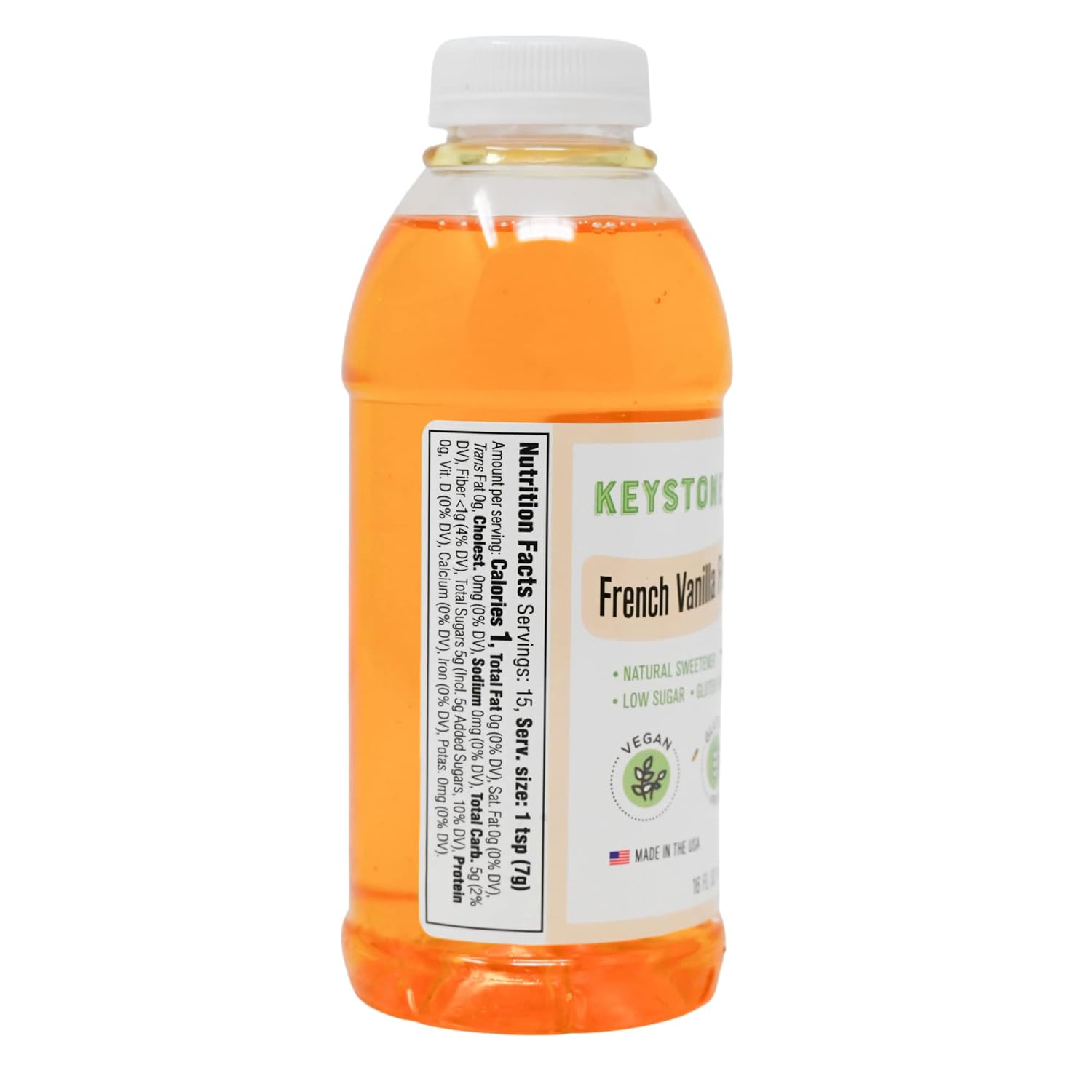 Keystone Pantry Jarabe con sabor a vainilla francesa, botella de 1 pinta de edulcorante natural, bajo en azúcar, sin gluten, vegano, sin OMG, Kosher