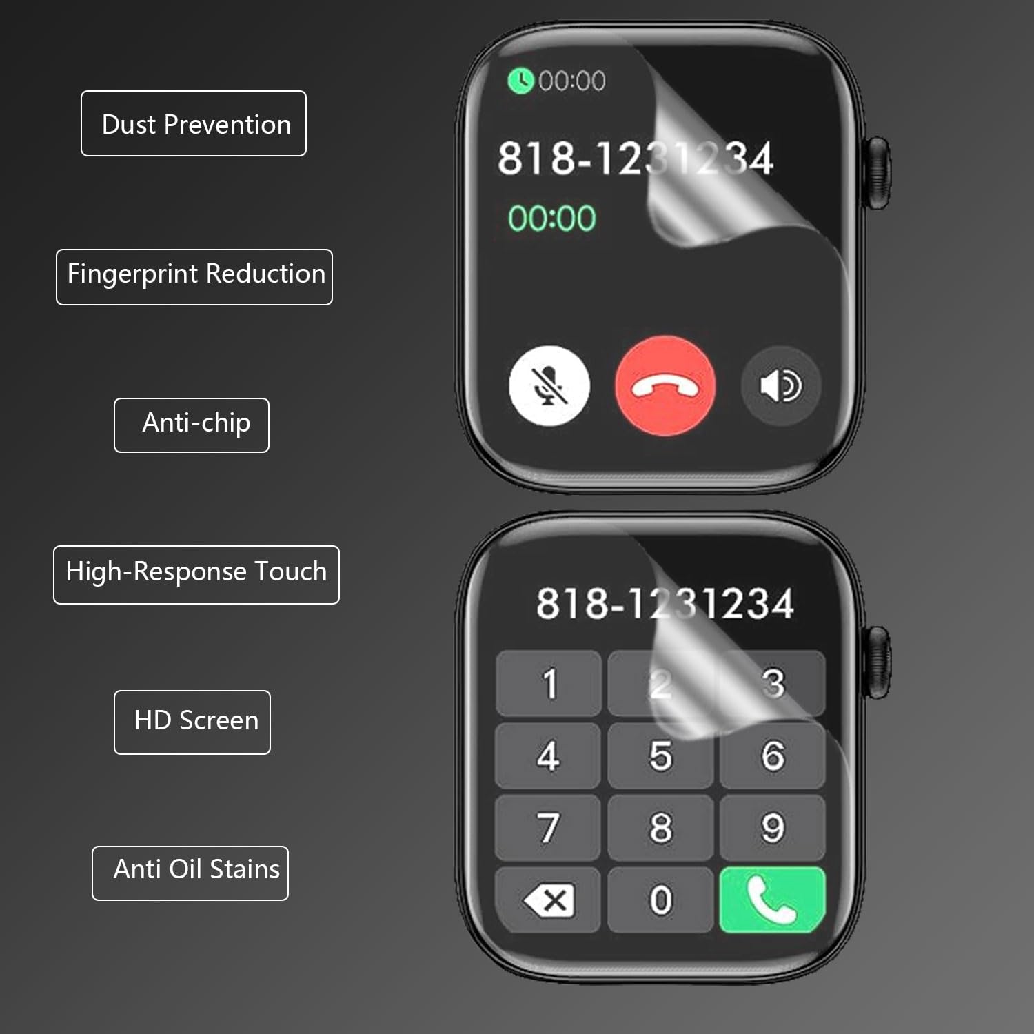 Msvueioe Paquete de 8 protectores de pantalla para reloj inteligente de 1.9 pulgadas, película protectora de TPU suave para PJYUBVOR, LOJUSIMEH,