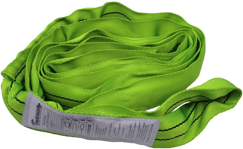 Indusafe Correas de elevación redondas sin fin de poliéster verde, 9 pies de longitud, 5,300 lb. Capacidad vertical, cesta de 10,600 libras