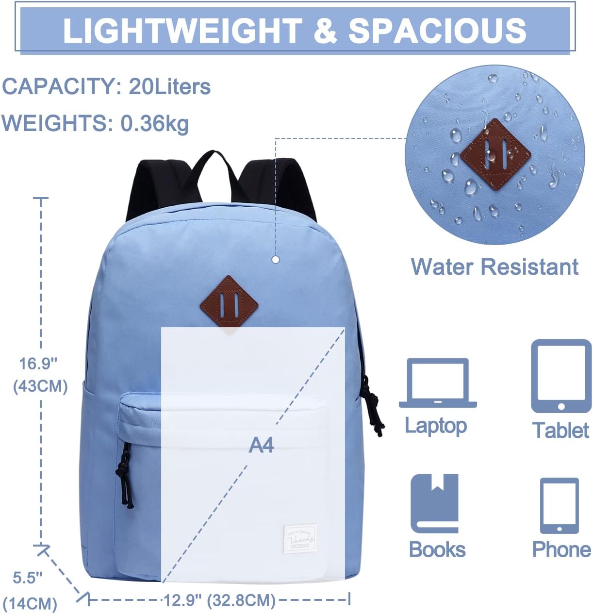 Mochila ligera Vaschy, de 5.28 galones, impermeable, plegable para deportes como senderismo, Púrpura, M