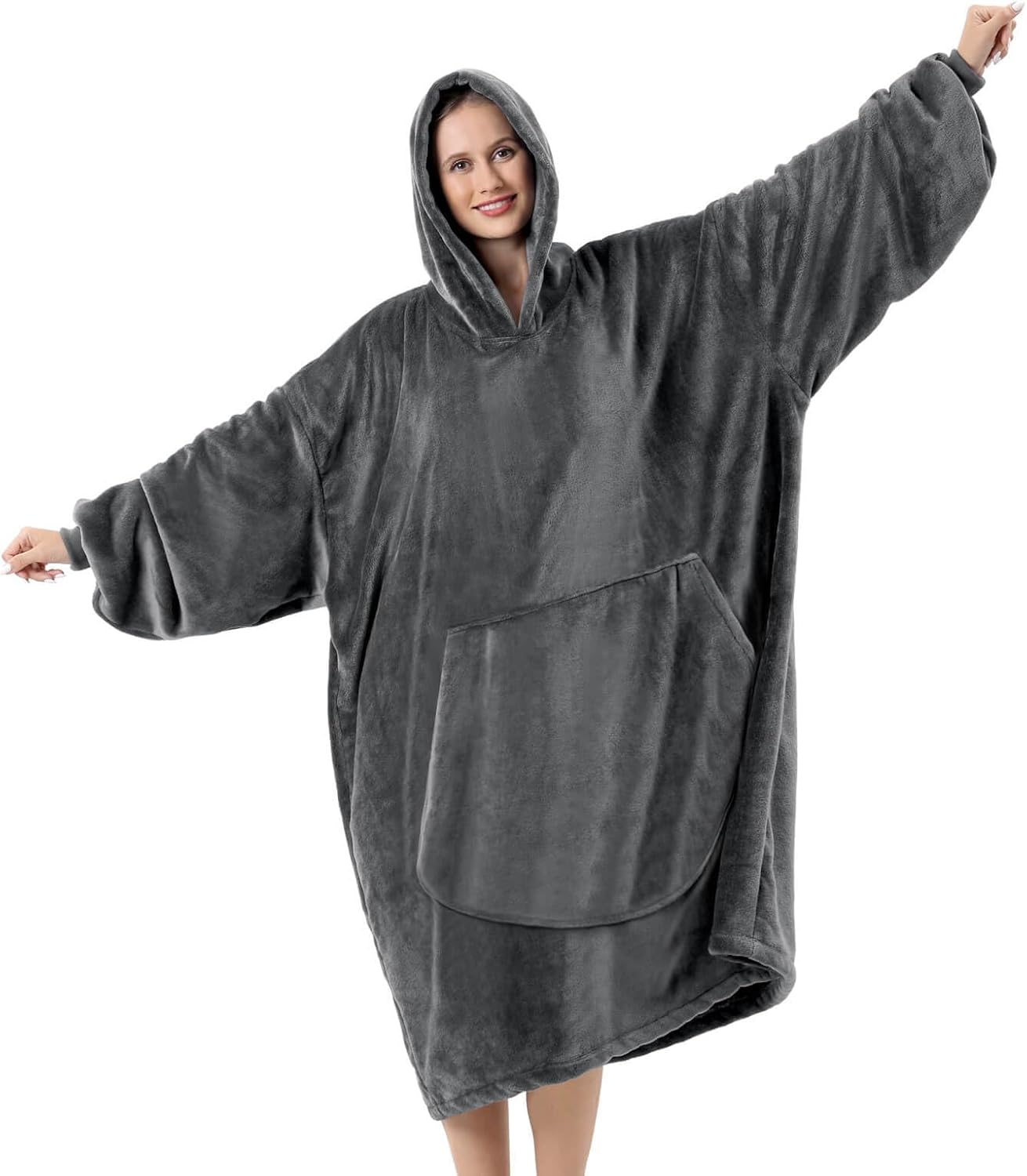 FestiCorp Manta de gran tamaño con capucha para adultos, sudadera extra larga con manga gigante, capucha y bolsillo