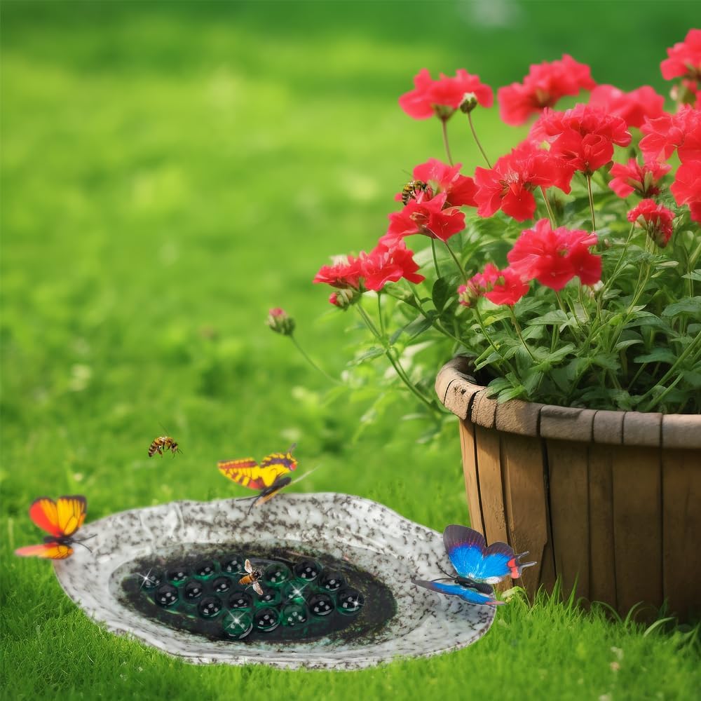 Estación de riego de mariposas al aire libre, comederos de abejas, charco de mariposas con 20 cuentas decorativas, cuenco de cerámica para insectos