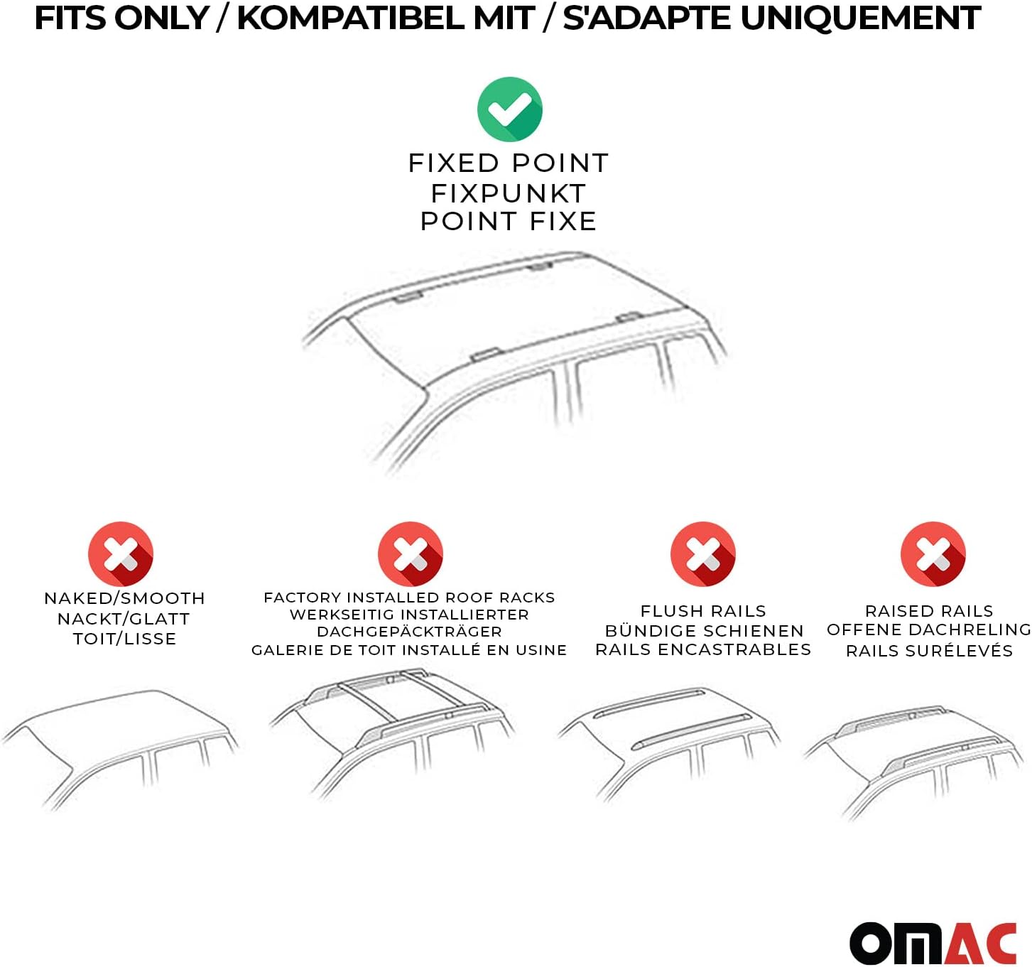 OMAC Juego de barras transversales para Mazda 2 Hatchback 2011 a 2015, portaequipajes, 165 libras, 2 piezas, color plateado