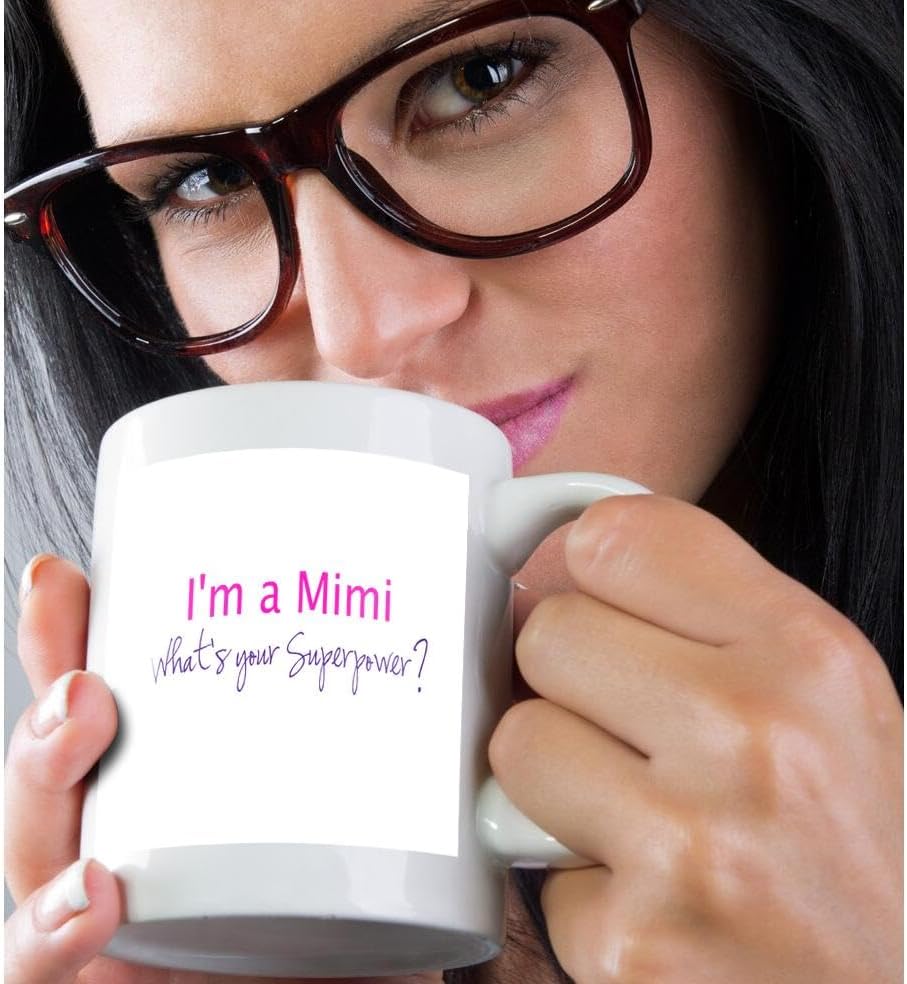 3dRose mug_193745_1 Im a Mimi Whats Your Superpower – Taza de cerámica con texto en inglés Im a Mimi Whats Your Superpower, color rosa intenso, 11