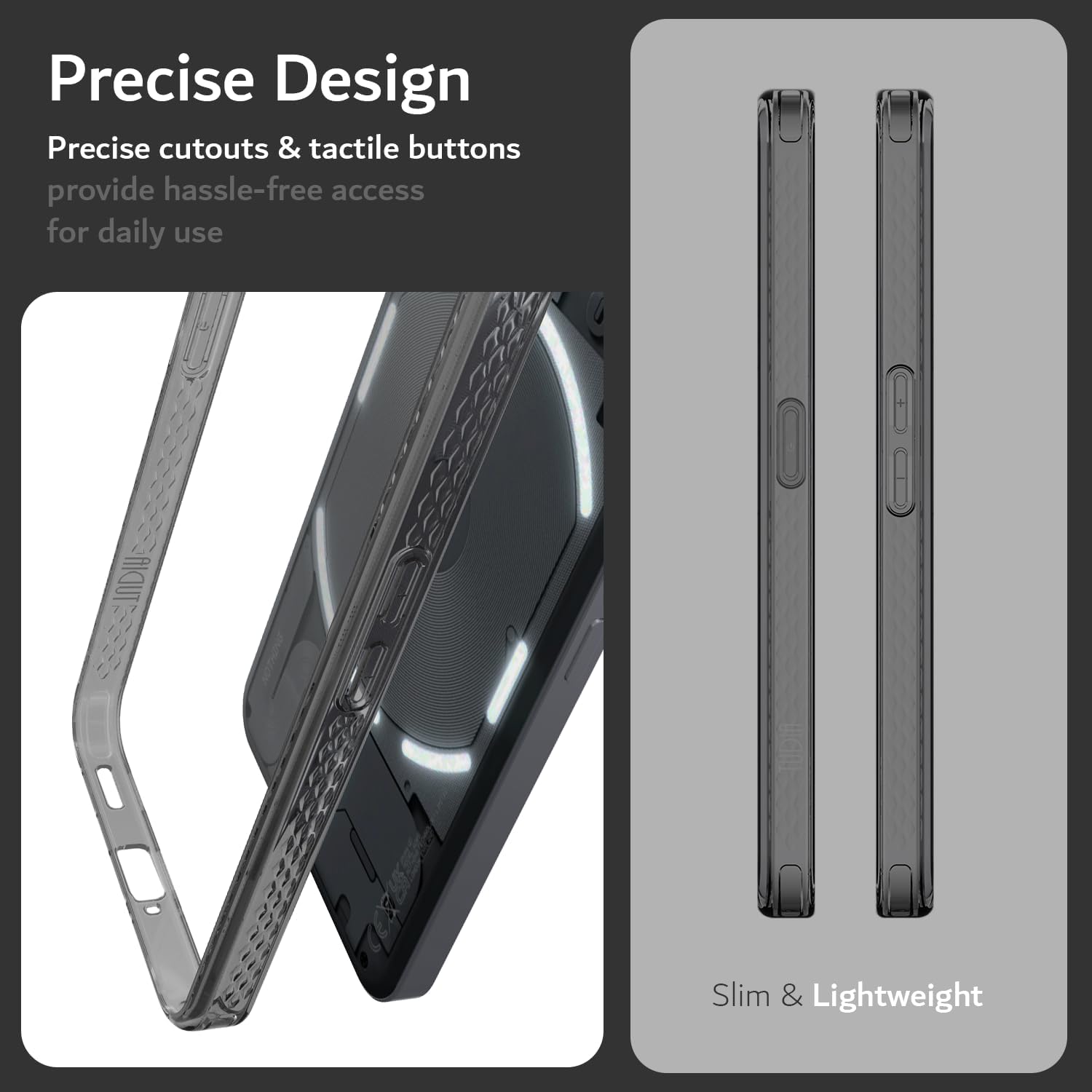 TUDIA LUCION – Funda de TPU a prueba de golpes, antiamarilleo, parte trasera dura transparente, protección de agarre ultra delgada para Nothing