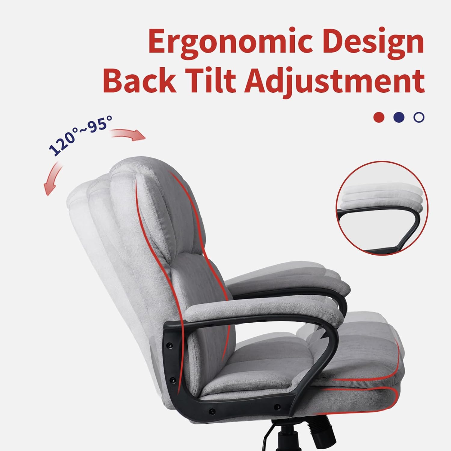 CLATINA Silla de oficina ejecutiva ergonómica con tapizado giratorio de altura ajustable, acolchado grueso para reposacabezas y reposabrazos para
