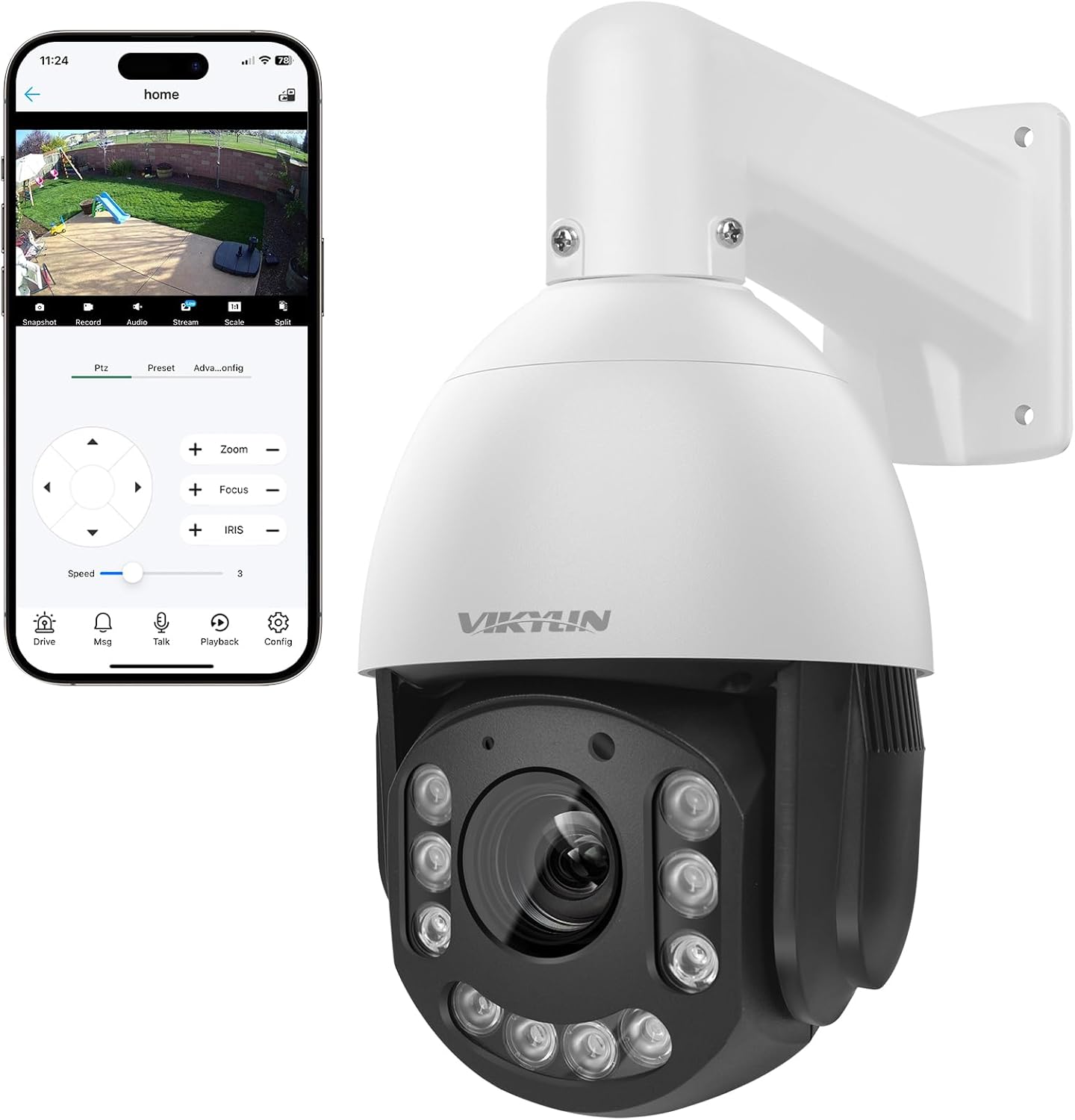 VIKYLIN Cámara IP POE PTZ 4K 8MP para exteriores, zoom óptico de inclinación panorámica de 20x, detección de vehículos humanos, cámara PTZ de
