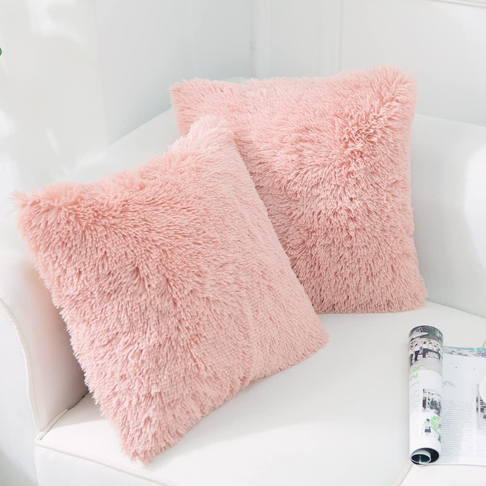 NordECO HOME Funda de cojín de forro polar de piel sintética suave de lujo, fundas de almohada decorativas, sin relleno de almohada, 16 x 16
