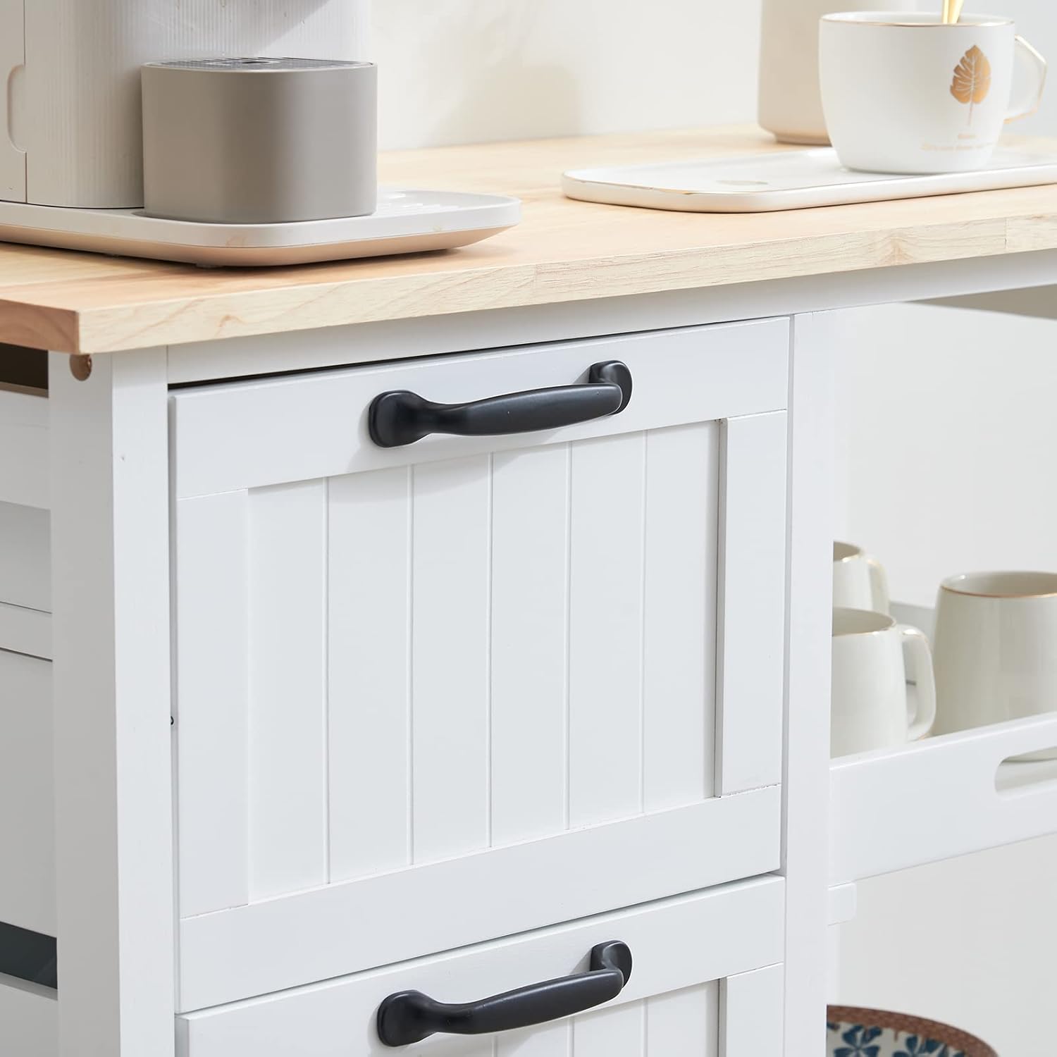 Carrito de isla de cocina blanco con almacenamiento, isla de cocina rodante, pequeña mesa de isla de cocina, carrito de café con ruedas, carrito de
