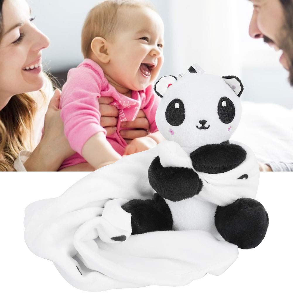 Manta de seguridad para bebé con animales de peluche para niños y niñas, súper suave y adorable (panda negro y blanco)
