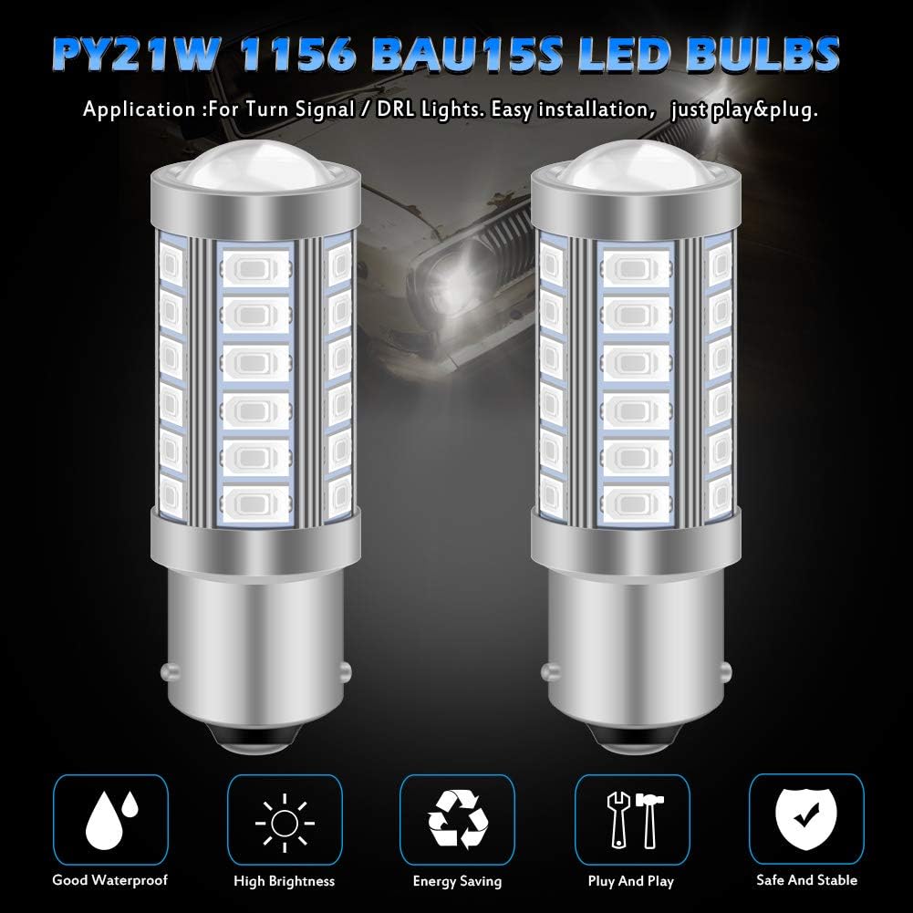 Juego de 2 focos LED 33-SMD Katur superbrillantes de 8,000 K, 900 lúmenes, 1156 BA15S, 1141, 7056 y 5630, color blanco, para luz de freno, luz de