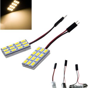 HYUGA 2 x 12SMD 5630 amarillo blanco 2700K Panel LED luz de cúpula auto auto bombilla interior del coche DC 12V-24V con adaptadores T10  BA9S HYUGA 2 x 12SMD 5630 amarillo blanco 2700K Panel LED luz de cúpula auto auto bombilla interior del coche DC 12V-24V con adaptadores T10  BA9S