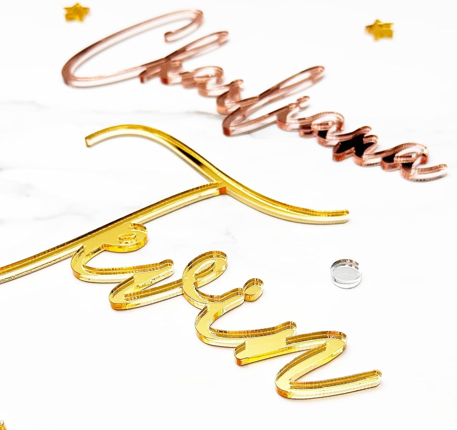 Custom Acrylic Cake Name Plaque  NEXT DAY SHIPPING  Acrylic Cake Name for 4” 6” 8” 10” Cake  Wedding Place Card  Gold Mirror Acrylic  Cake