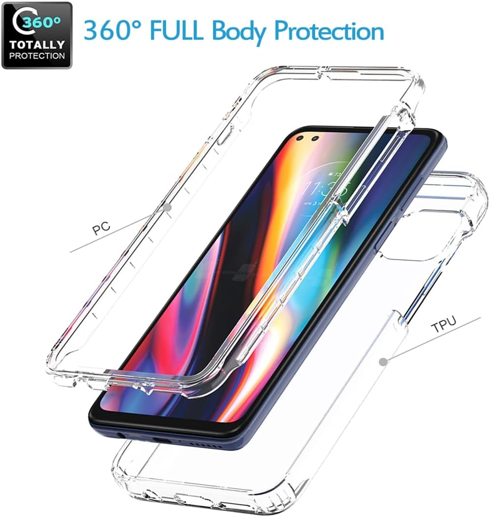 Funda para Moto G 5G PlusOne 5G UW XT2075 con protector de pantalla de vidrio templado, carcasa protectora de cuerpo completo transparente de