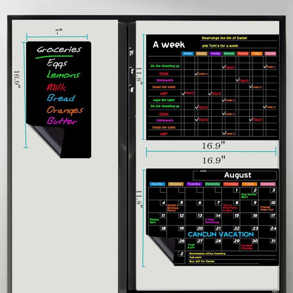 Magnetic Calendar for Fridge,3 Boards Fridge Calendar Dry Erase Set,Magnetic Monthly and Memo for Refrigerator,Markers and Big Eraser with Magnets