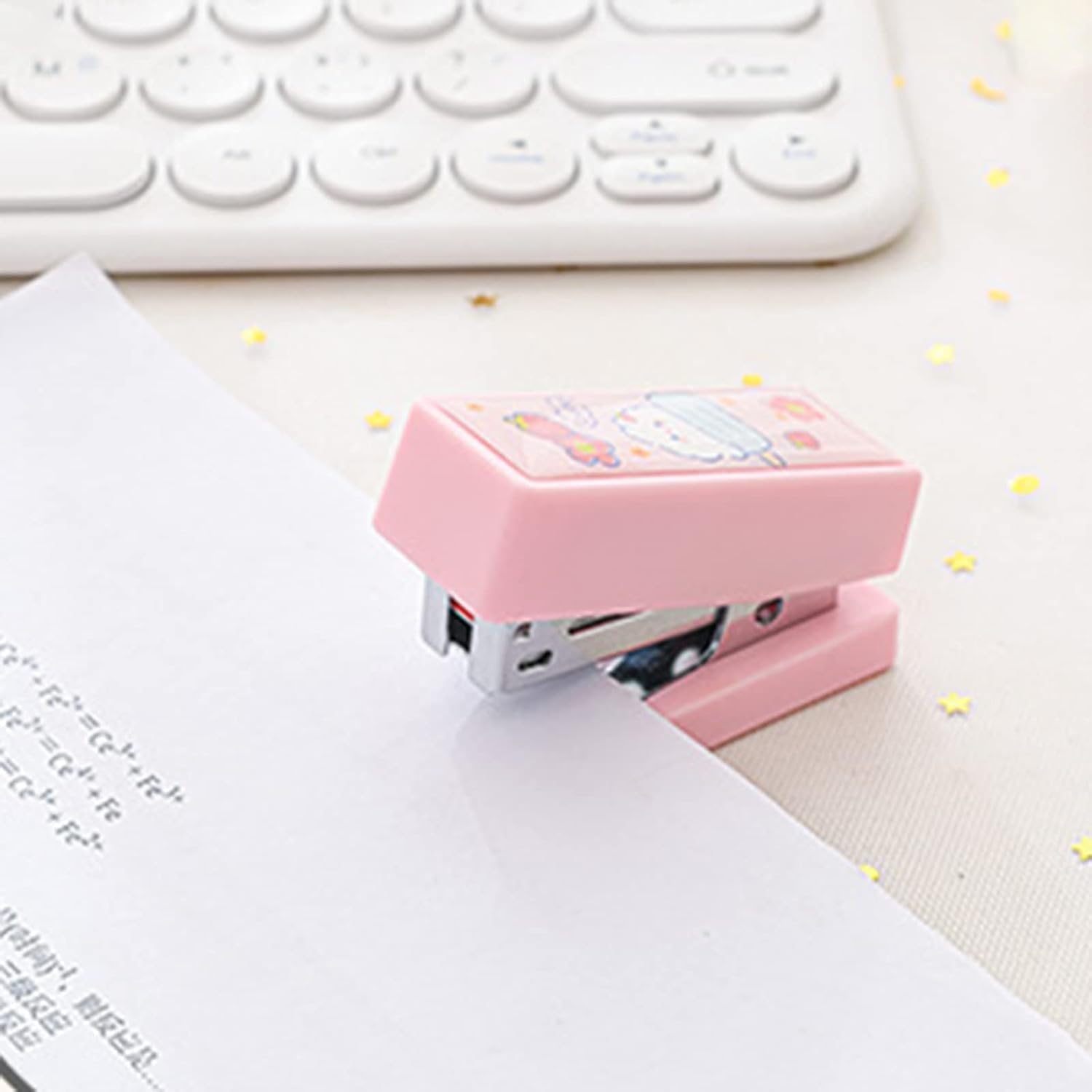 1 juego de mini grapas rosa con grapas No.12, lindo patrón de conejo, removedor de grapas, máquina de encuadernación para clips de papel, grapadoras