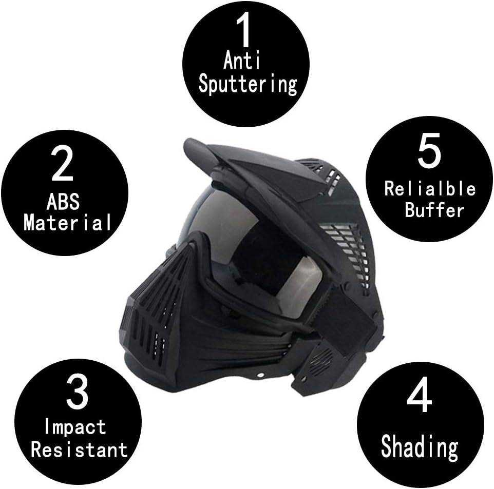 Paintball Mask, Airsoft Mask, Full Face with Tactical Goggles Mask, Impact Resistant for Airsoft BB Hunting, CS Game Paintball, Motocross Skiing and