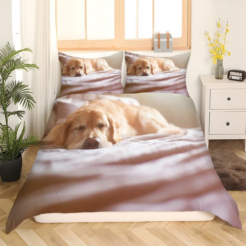 Khaki Puppy Twin Duvet Cover Animal Print Twin Bedding Sets Soft Microfiber Comforter Cover and 2 Pillow Shams 20″X26″, Bed Set Duvet Covers with
