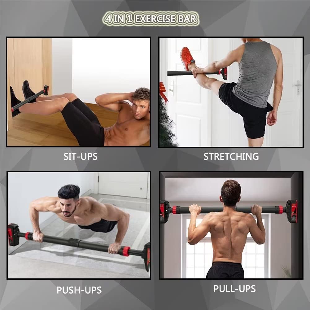 Barra de dominadas para puerta, entrenamiento de fuerza, barra de entrenamiento de la parte superior del cuerpo con medidor de nivel y ancho