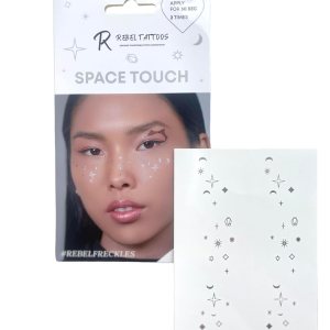 Rebel Tattoos Tatuajes faciales temporales transferibles y realistas de alta calidad, pecas (estrellas y luna, forma espacial) de larga duración, Rebel Tattoos Tatuajes faciales temporales transferibles y realistas de alta calidad, pecas (estrellas y luna, forma espacial) de larga duración,