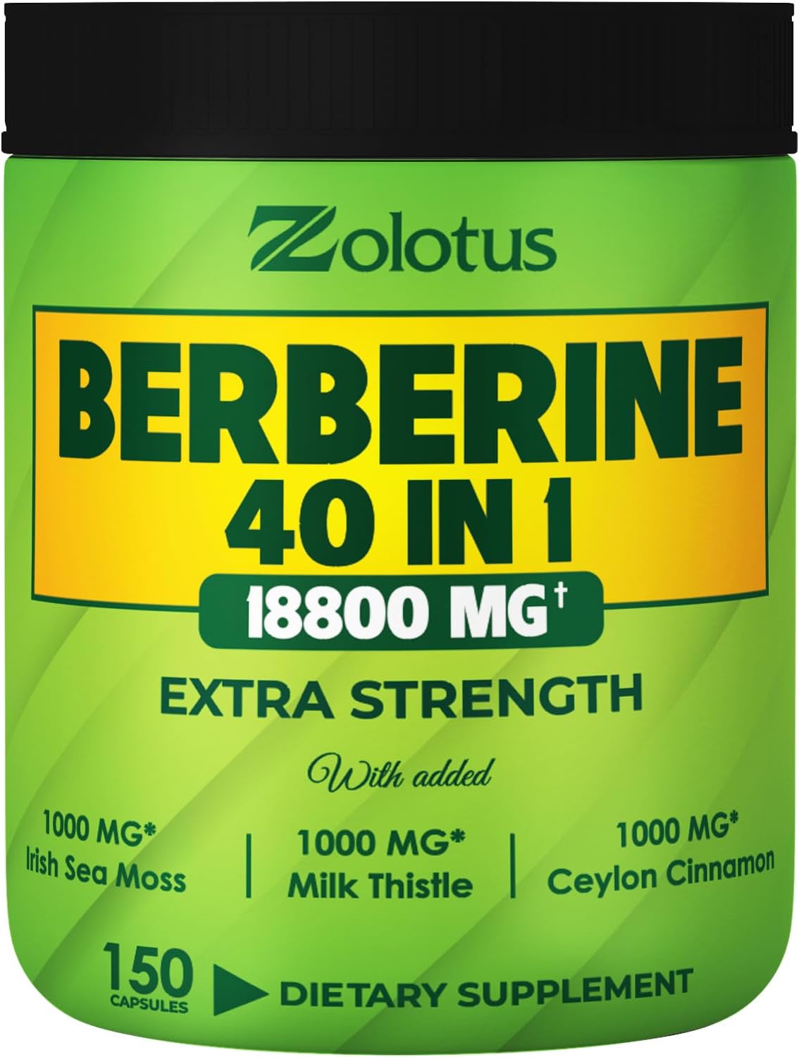 Zolotus Suplemento de berberina de 18800 mg 40 en 1, con musgo marino, canela, cardo mariano, vinagre de sidra de manzana, quercetina, el mejor