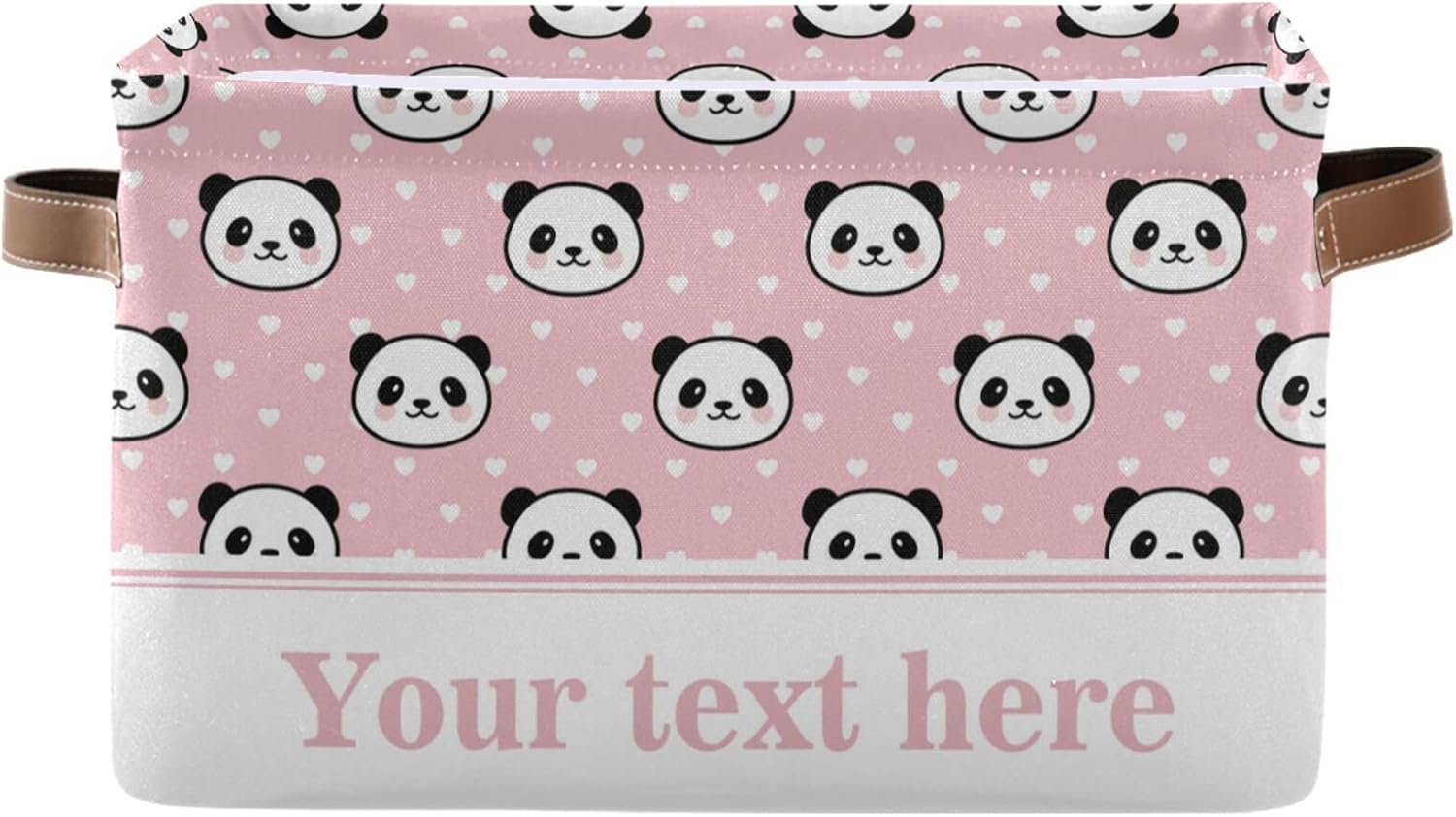 Cesta de almacenamiento rectangular con diseño de panda de dibujos animados, caja de almacenamiento plegable con asas de cuero, estantes, cesta