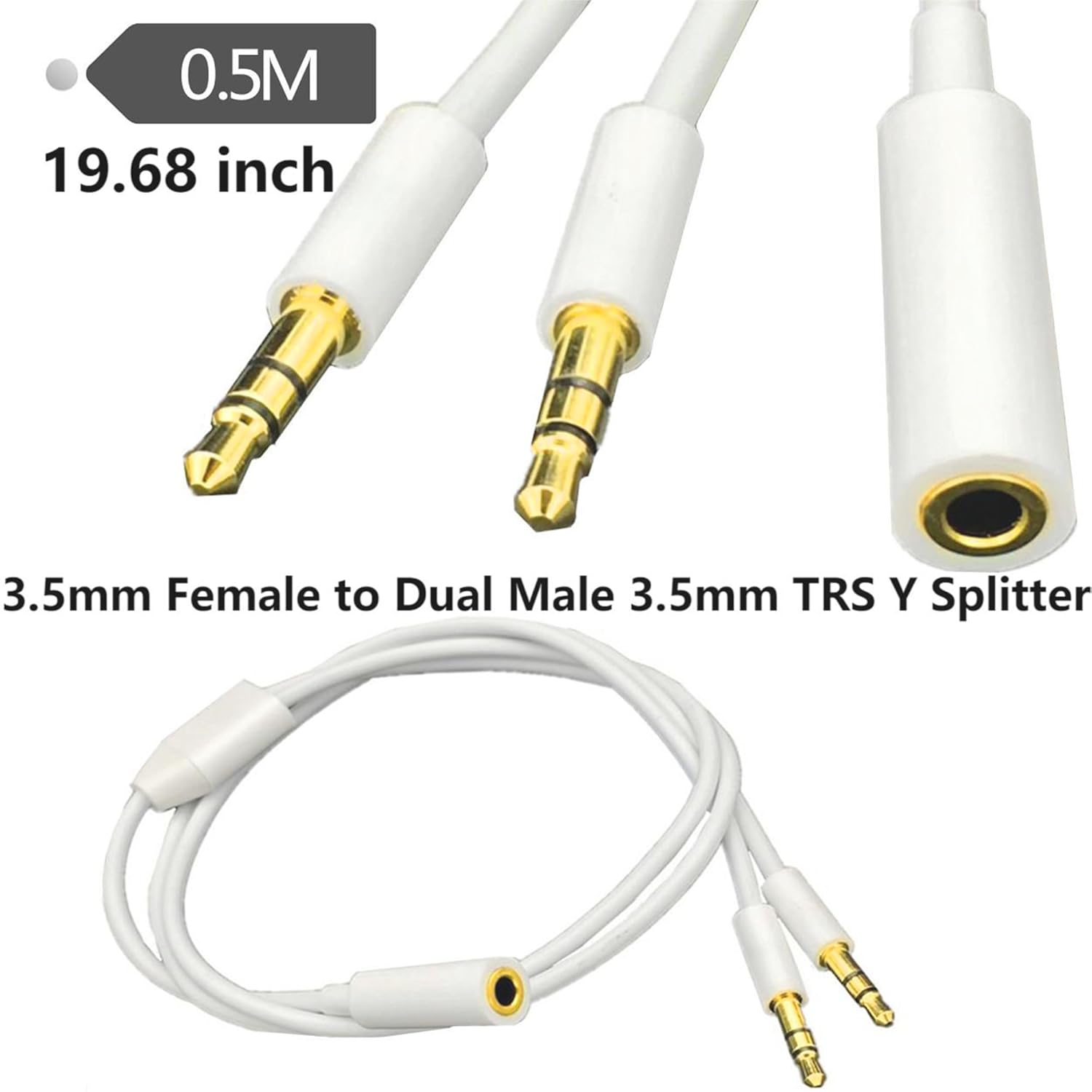 Divisor de audio para auriculares de 0.138 in, 1 hembra a 2 macho, TRS Y, cable divisor de 0.138 in, conector estéreo chapado en oro para PC,