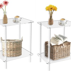 Juego de 2 mesas auxiliares de acrílico transparente de alta calidad, mesa auxiliar de 2 niveles, mesita de noche, mesa auxiliar, ideal para Juego de 2 mesas auxiliares de acrílico transparente de alta calidad, mesa auxiliar de 2 niveles, mesita de noche, mesa auxiliar, ideal para