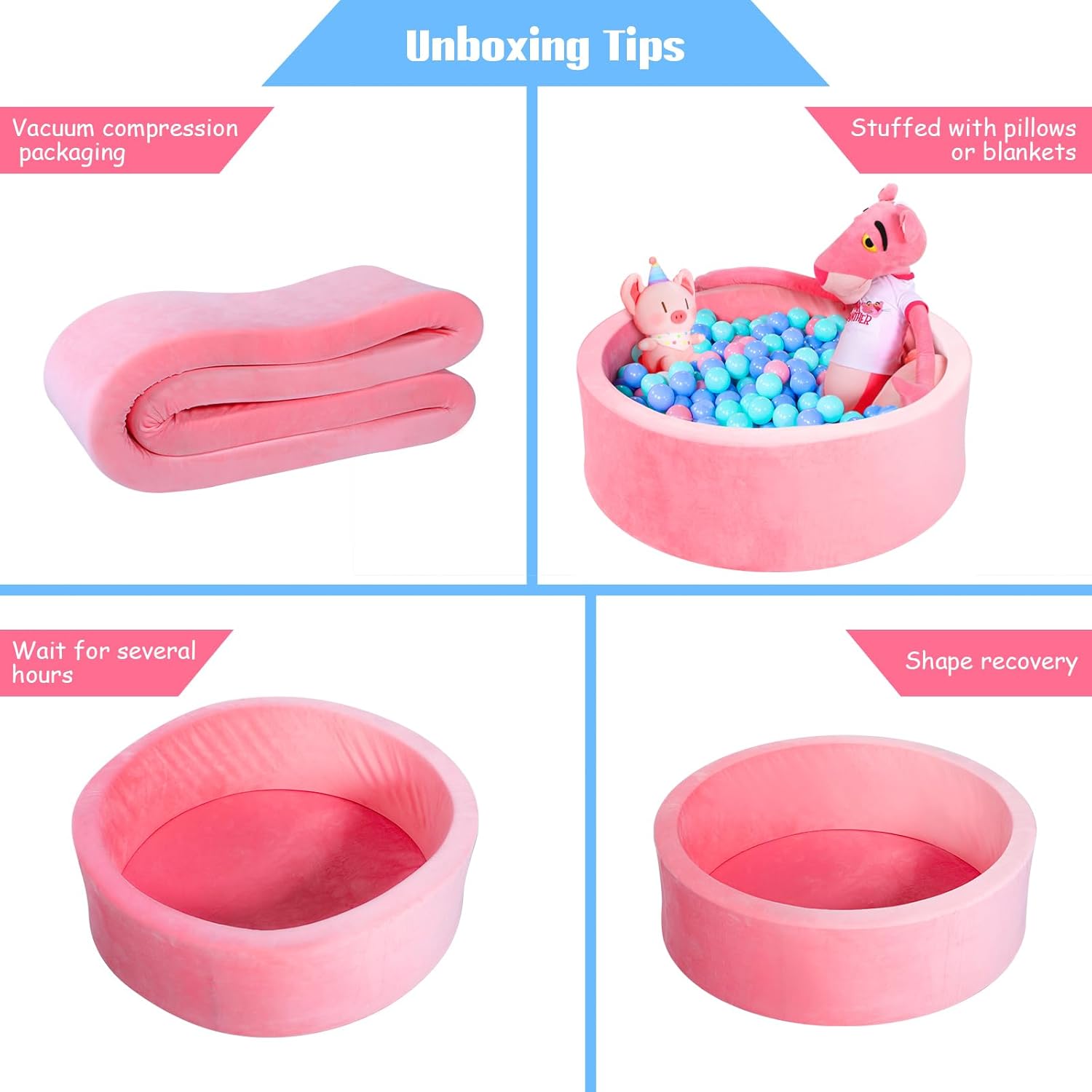 Piscina de bolas para bebés para niños pequeños, piscina de bolas de terciopelo de leche rosa duradero, corralito de juegos suave, regalo y juguetes