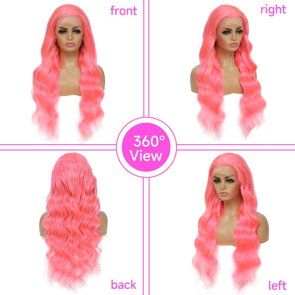 Peluca de cabello humano con encaje frontal color rosa, peluca de cabello humano prearrancado de 13 x 4, color rosa, pelucas de encaje frontal de