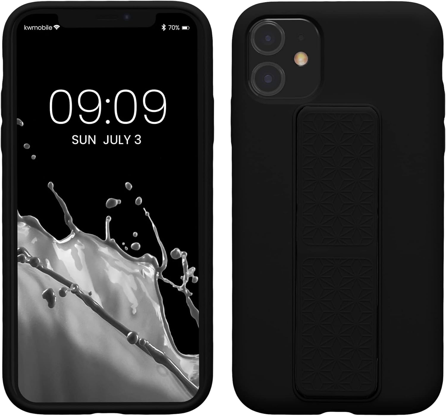 kwmobile Funda compatible con Apple iPhone 11 – Funda con correa de mano y revestimiento de silicona TPU suave – Negro