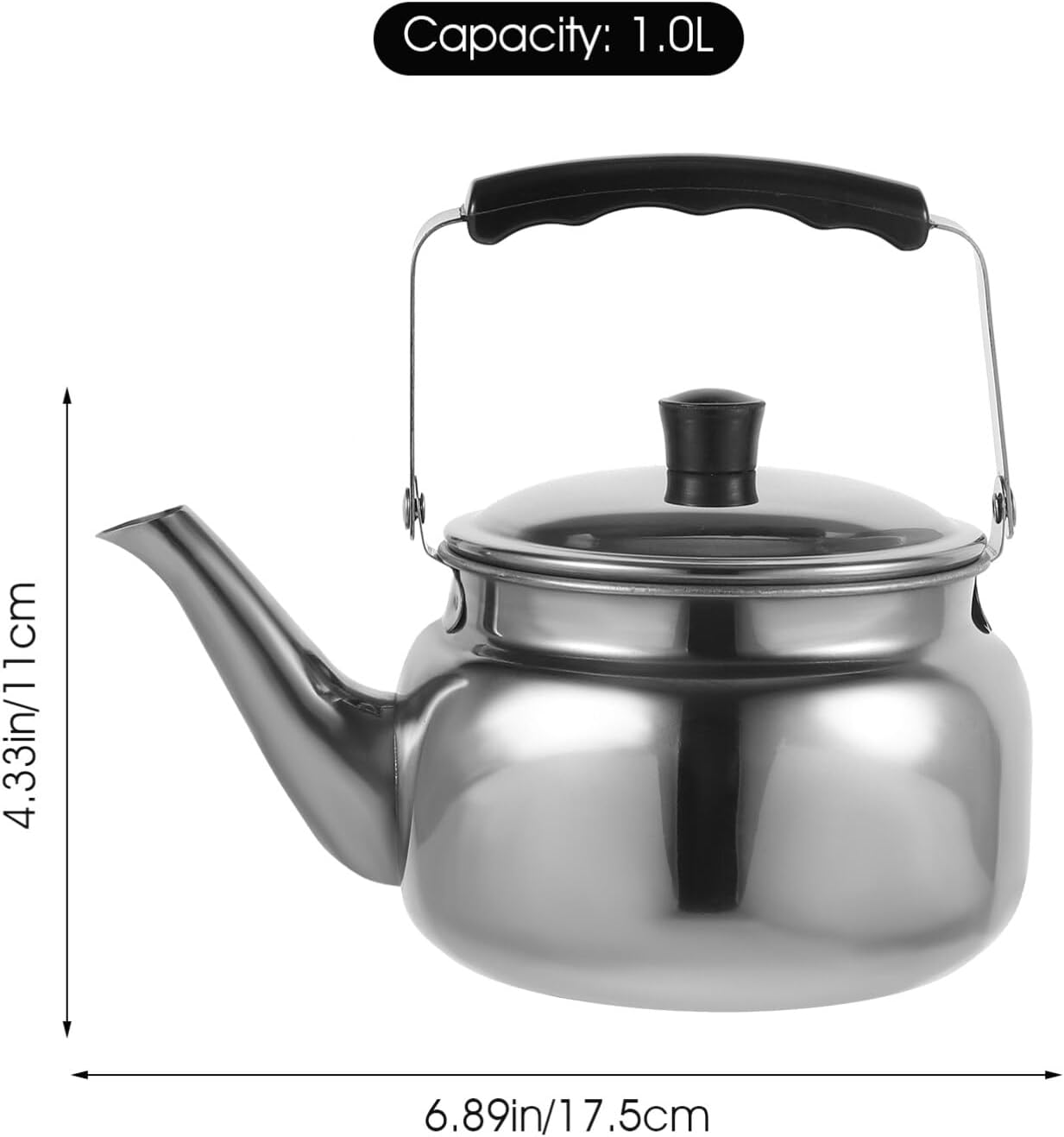 HEMOTON Hervidor de té silbante de acero inoxidable, 1 l, caldera de agua, tetera de fondo plano, adecuada para hervir agua en estufa de inducción,