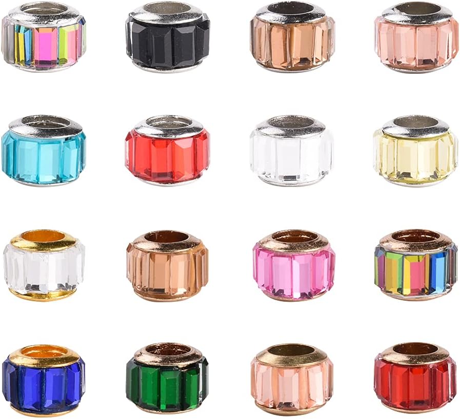 Surtido de 100 cuentas europeas de diamantes de imitación de cristal con agujero grande, pulsera de cadena de serpiente con metal chapado para