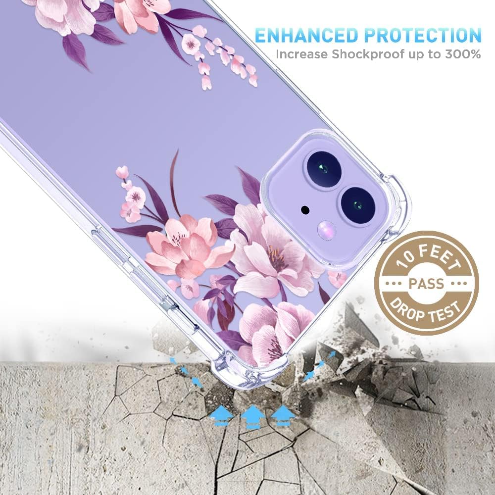XEEUE Funda transparente con diseño floral compatible con iPhone 12 y iPhone 12 Pro de 6.1 pulgadas 2020 (con protector de pantalla), funda