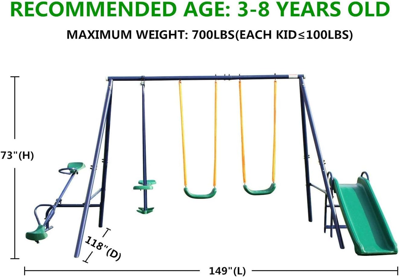 Juegos de columpios de metal para patio trasero con asientos de columpio, deslizador, Teeter-Totter y columpio deslizante, juego de columpios para