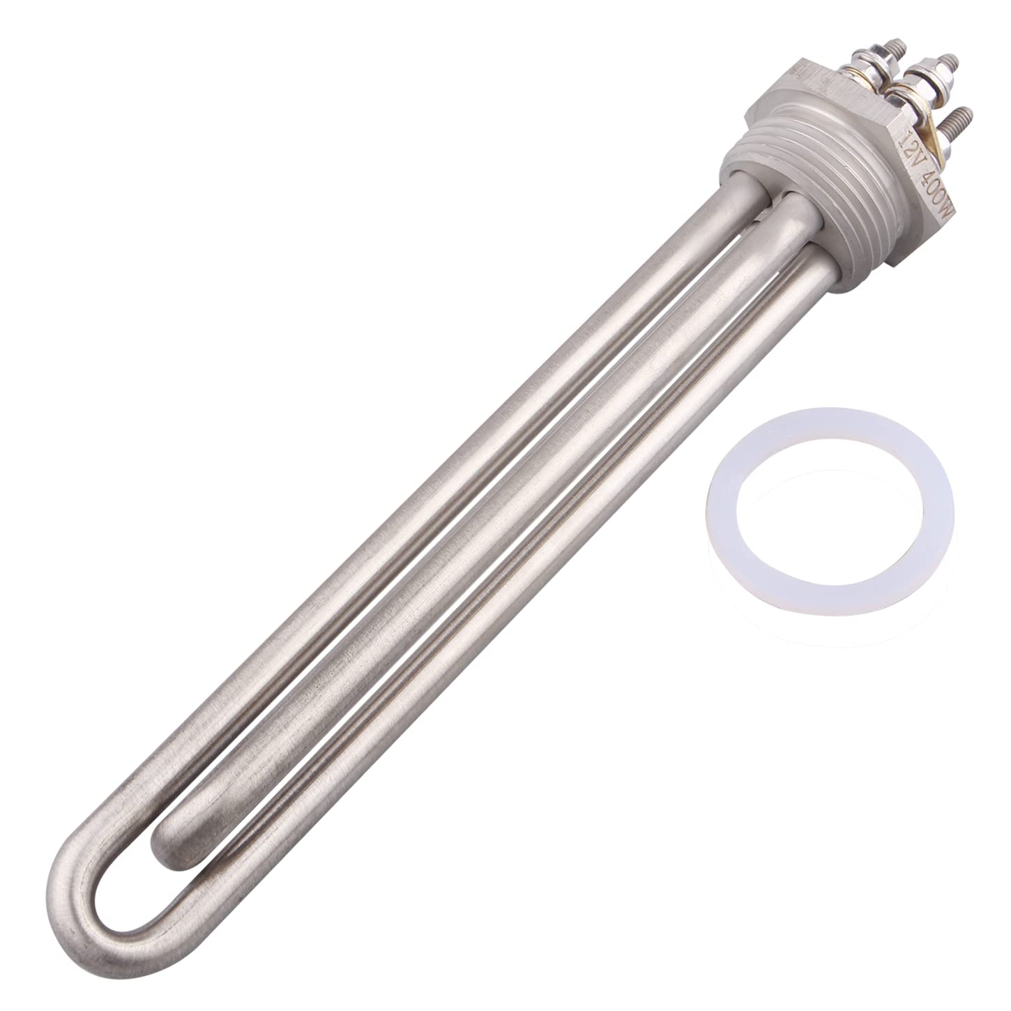 DERNORD Calentador de inmersión de 12V 400W Elemento calentador de agua sumergible Elemento de calefacción de acero inoxidable con ajuste NPSM de 1