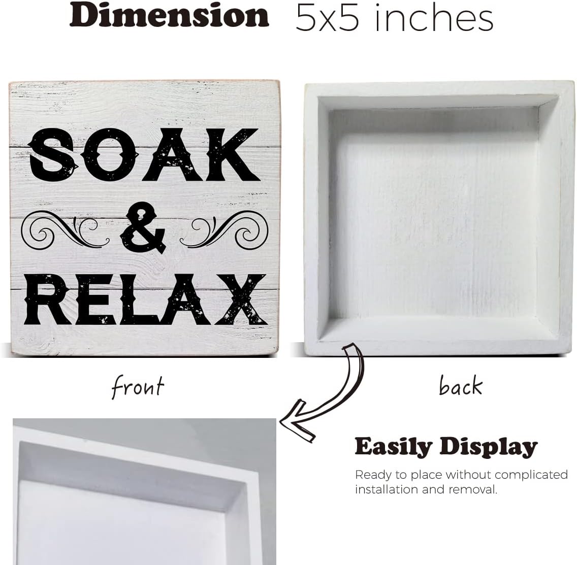 Caja de madera Soak & Relax, decoración de escritorio, cita de baño, caja de madera para el hogar, baño, estantes, decoración de mesa, 5 x 5 pulgadas