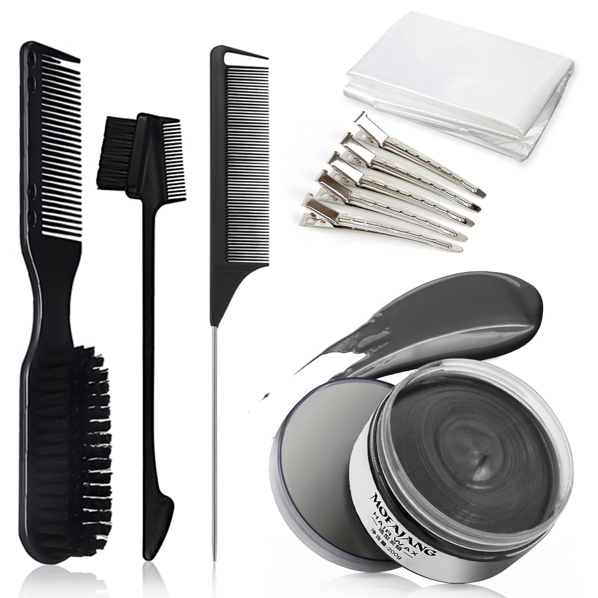 BrimFulite Cera temporal para colorear el cabello, cera de pintura para el cabello, lavable, no grasa, para mujeres y hombres, con juego de peines,