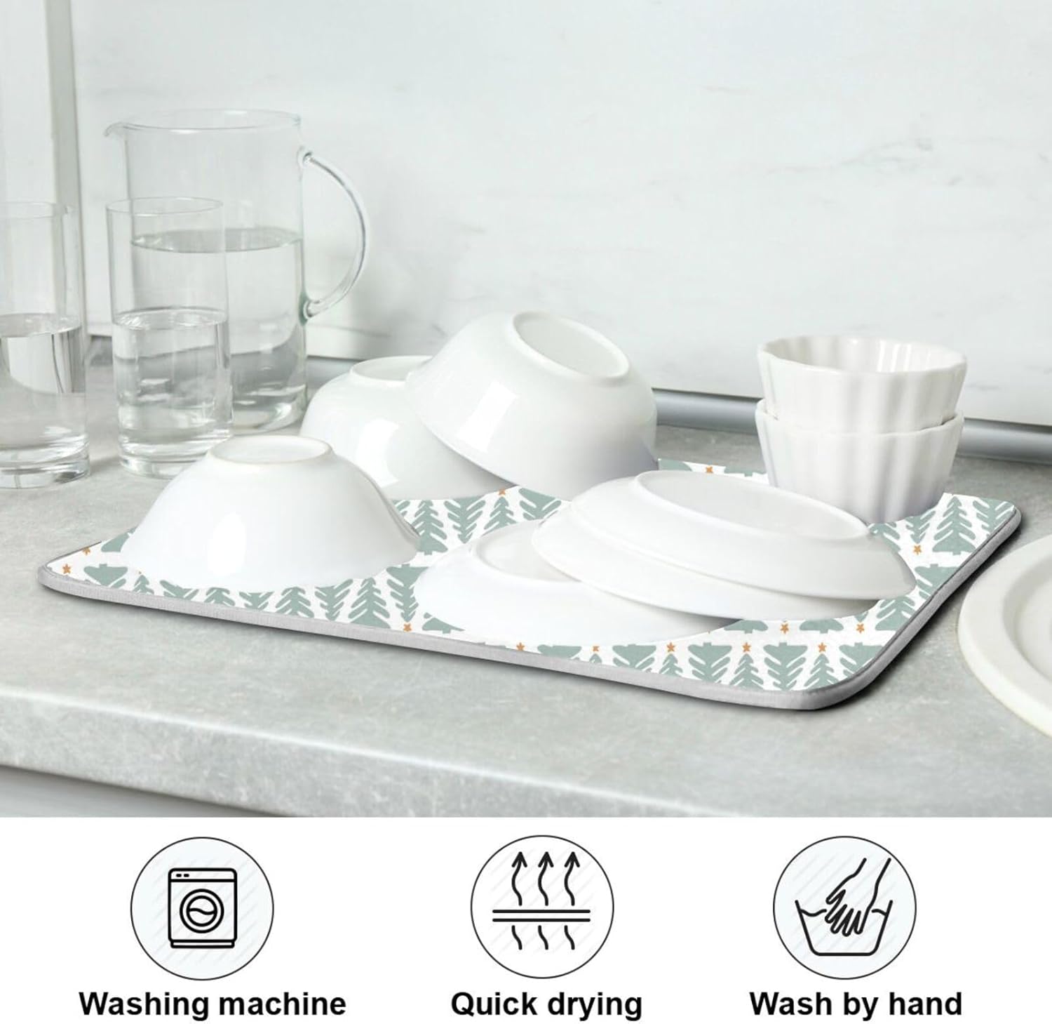 Christmas Tree Triangle Dish Mat Washnable Absorbent Drying Mat For Kitchen Counter Countertop Mat Tapete Para Cocina 16” x 18”