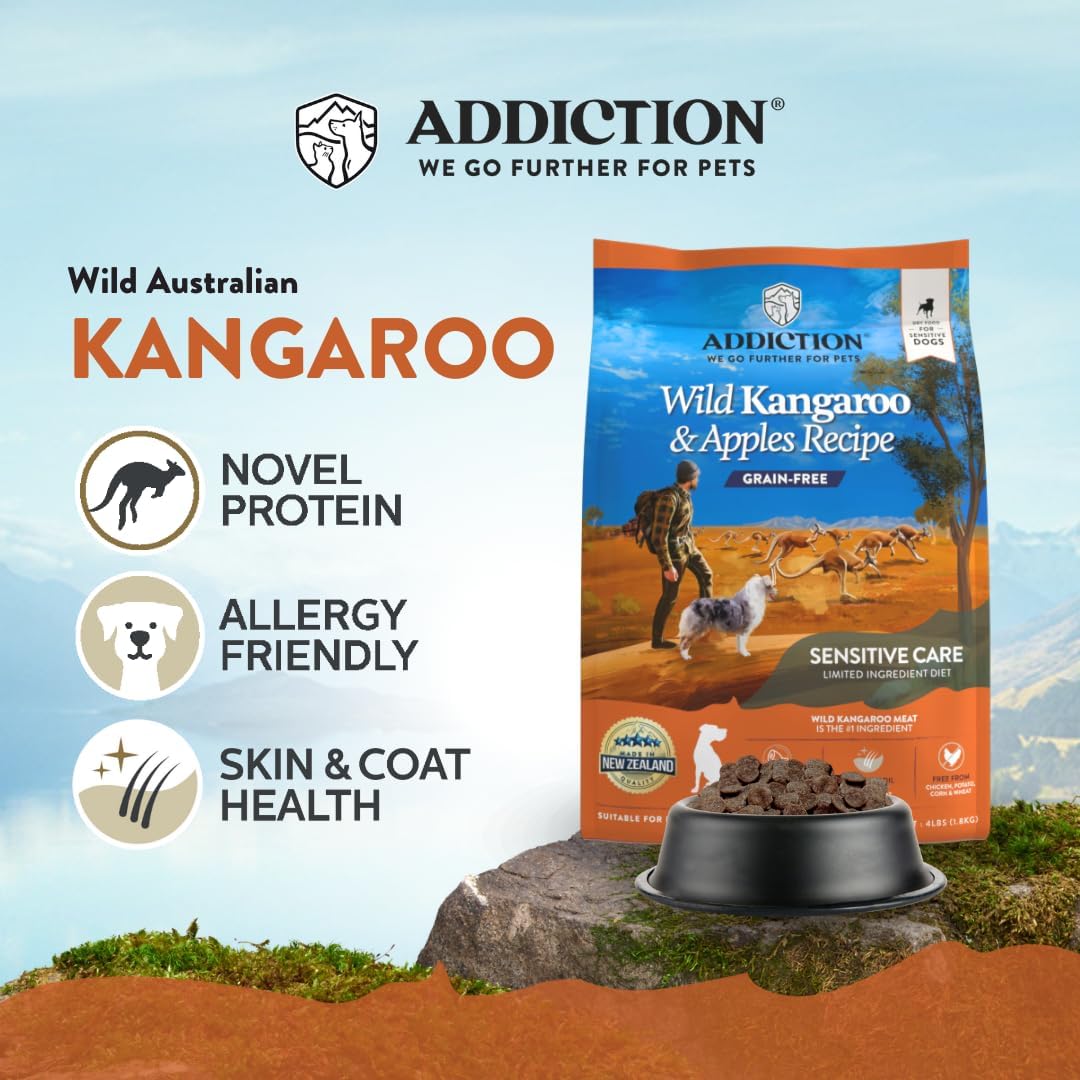 Addiction Wild Kangaroo & Apples – Alimento seco para perros – Proteína novedosa de ingredientes limitados – Control muscular y de peso – Sin granos