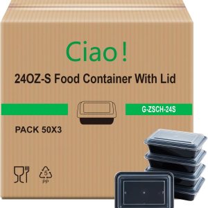 CIAO! Contenedor de comida rectangular negro moldeado por inyección de 24oz con tapa (150caja) CIAO! Contenedor de comida rectangular negro moldeado por inyección de 24oz con tapa (150caja)