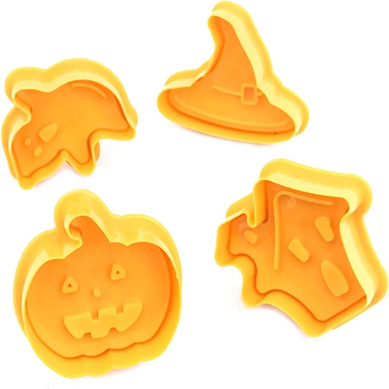 Juego de 4 cortadores de galletas de Halloween, moldes 3D para cortar galletas de casa encantada, sombrero de bruja, fantasma, calabaza, fondant,