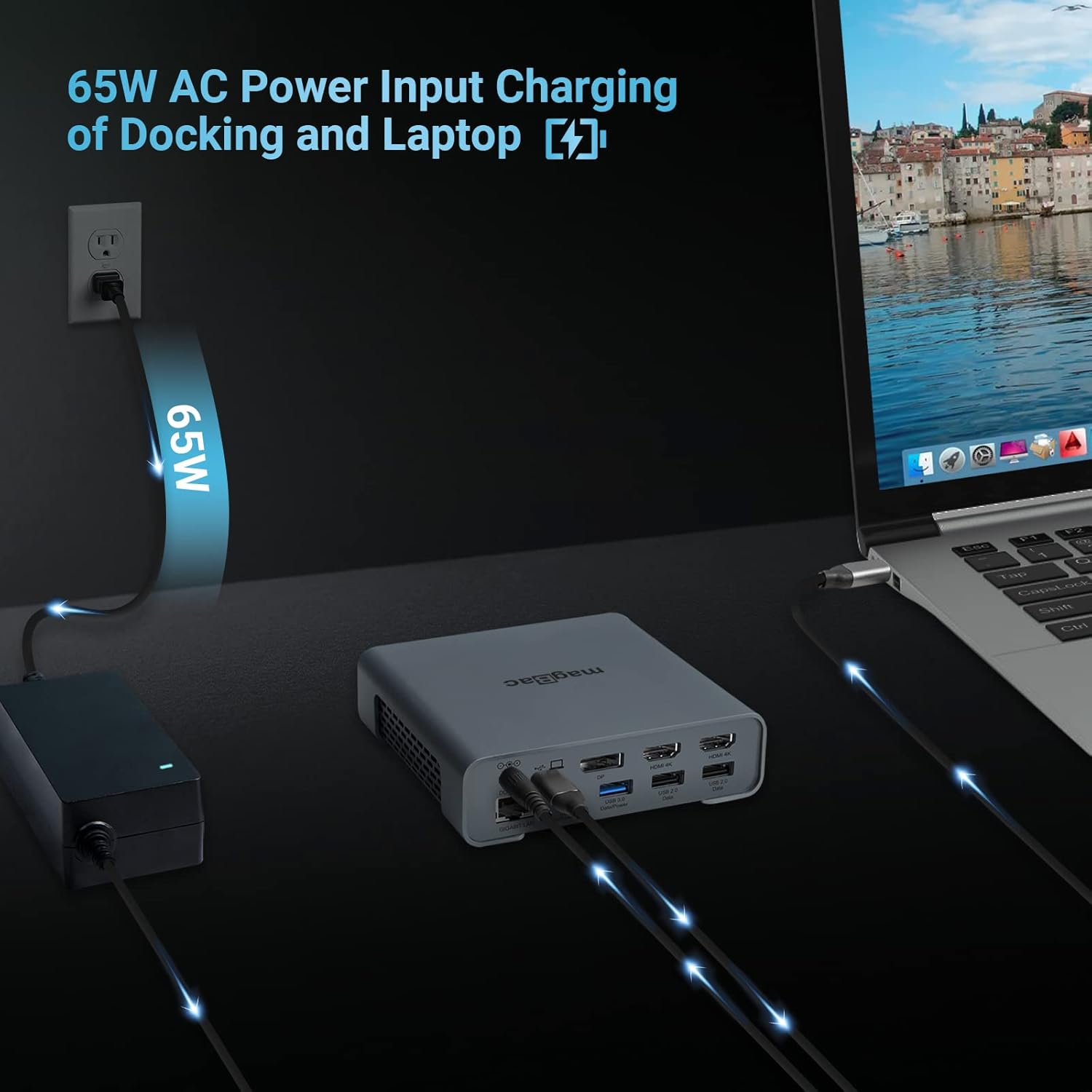 Estación de acoplamiento USB C con monitor triple, estación de acoplamiento para laptop 16 en 1, base USB C con 2 HDMI, 4K60Hz DP, 8 puertos USB,
