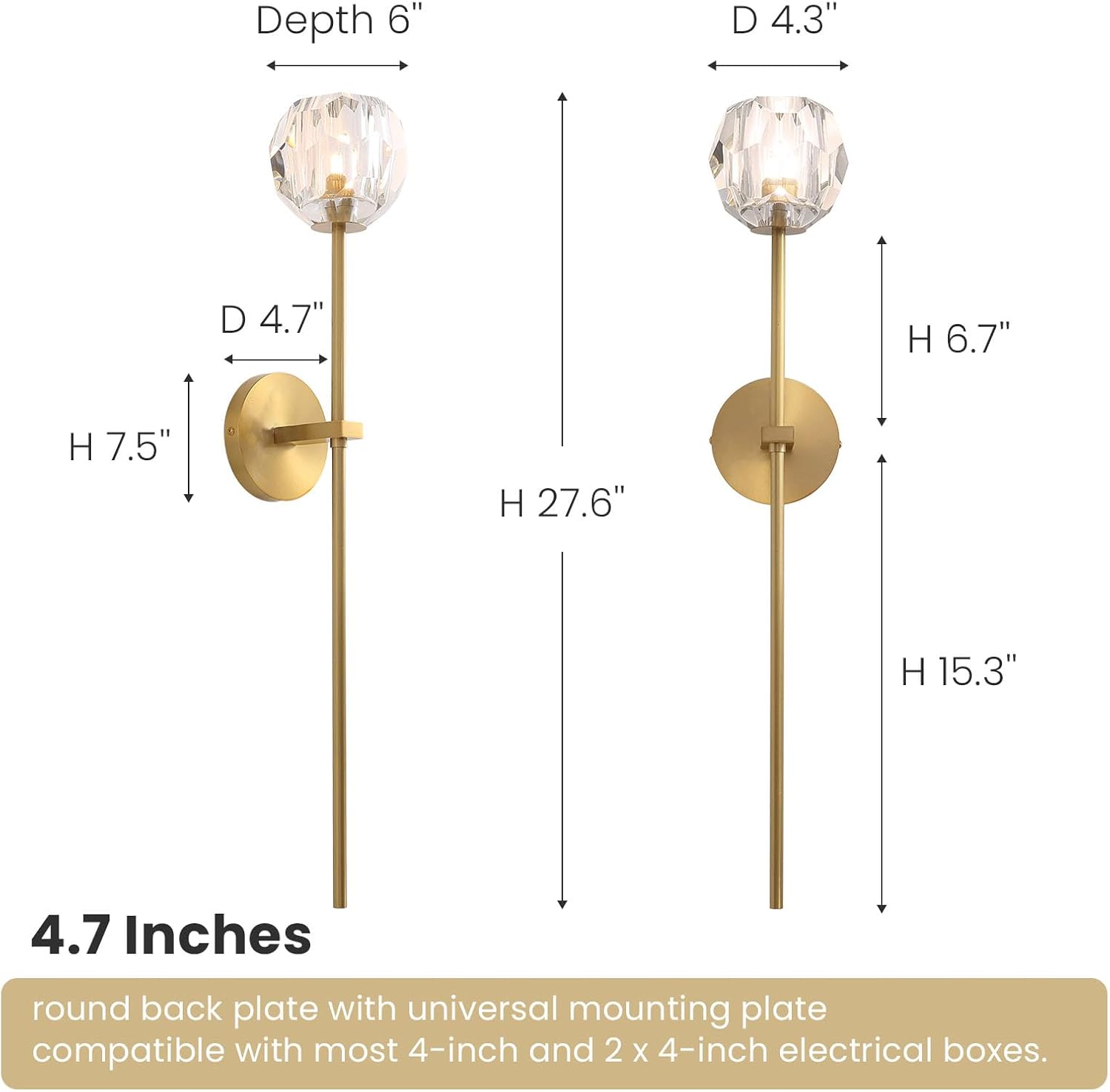 CROSSIO Modern Crystal Wall Sconce Long Strip Brass Wall Mounted Light for Living Room Bedroom Hallway