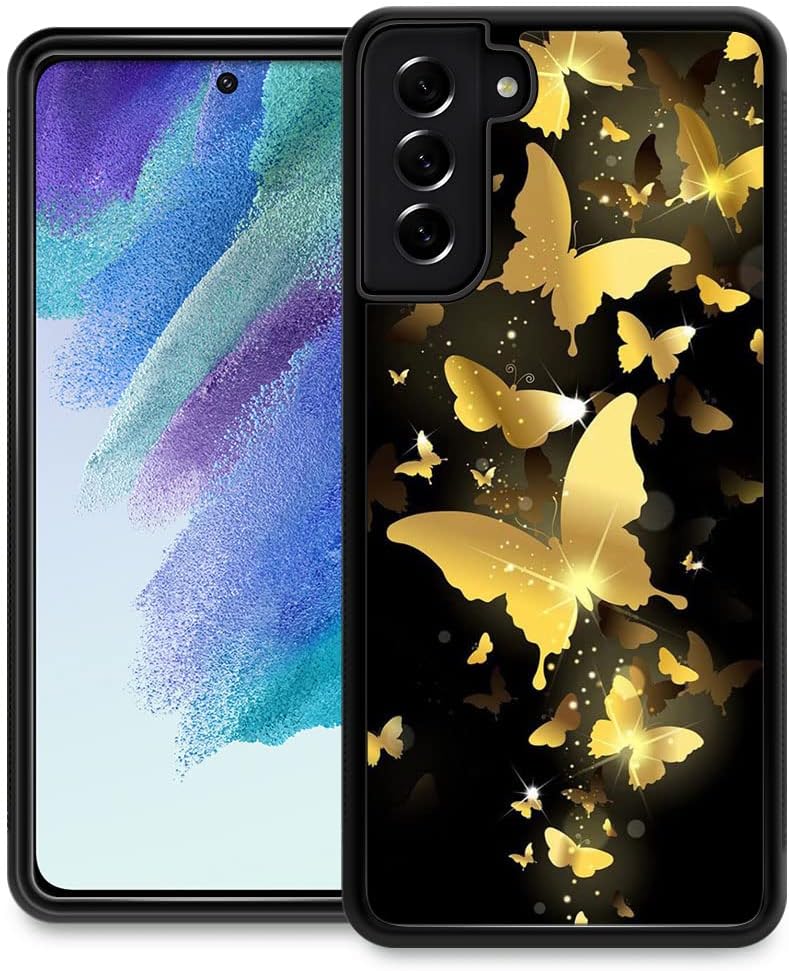 ZHEGAILIAN Funda compatible con Samsung Galaxy S21, diseño de mariposas doradas, para niñas (antideslizante, absorción de impactos), funda de TPU