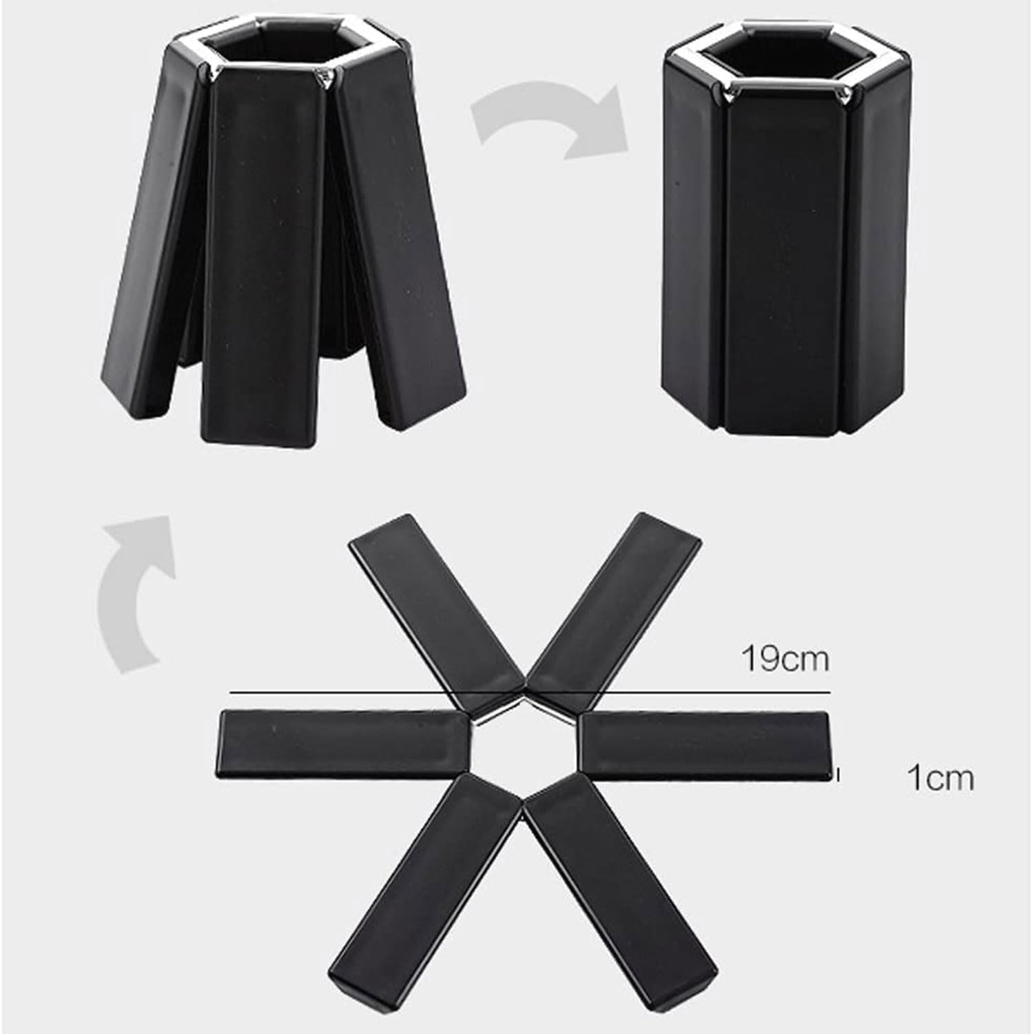 Juego de salvamanteles plegables resistentes al calor, paquete de 3 manteles individuales de plástico antideslizante negro para platos calientes,
