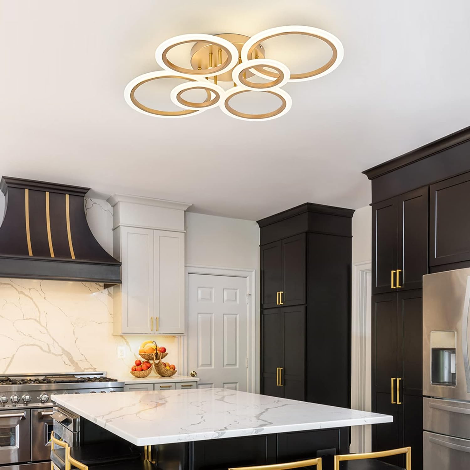 Lámpara de techo LED moderna, lámpara de techo de montaje empotrado de 6 anillos, lámpara de techo de iluminación de 4000 K para cocina, dormitorio,